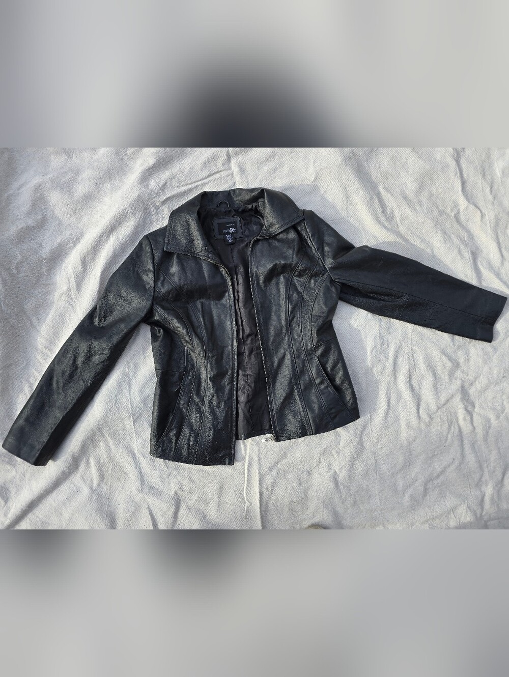East 5th Black Fitted Leather Jacket with Curved Paneling